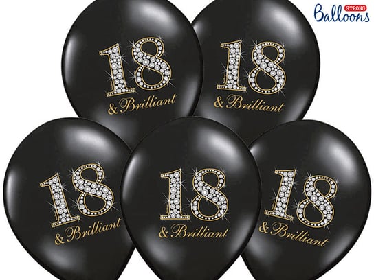 Balony, 18 & brilliant, 14", czarne, 50 sztuk PartyDeco