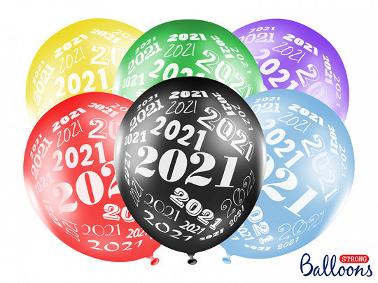 Balony 2021, Metallic, mix, 30 cm, 6 sztuk PartyDeco