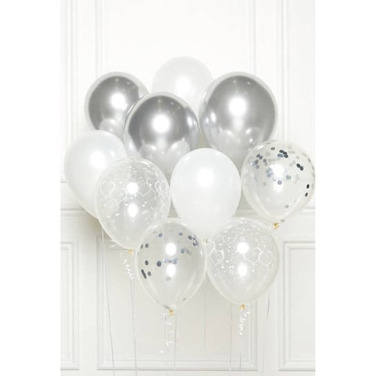 Balony 27,5cm biało-srebrne, 10szt. AMSCAN