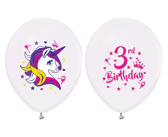 Balony 3 Urodziny (jednorożce), 12", 5 sztuk Gemar