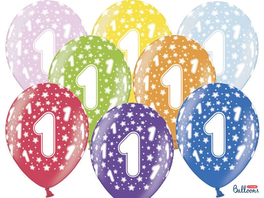 Balony, 30 cm, 1st Birthday, Metallic Mix, 50 sztuk PartyDeco