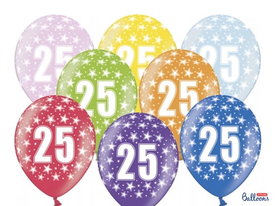 Balony, 30 cm, 25th Birthday, Metallic Mix, 6 sztuk PartyDeco