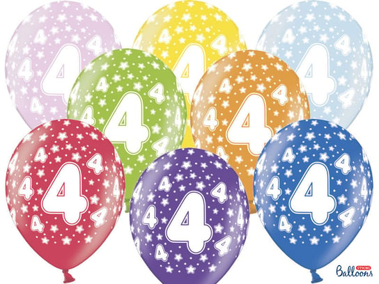 Balony, 30 cm, 4th Birthday, Metallic Mix, 50 sztuk PartyDeco