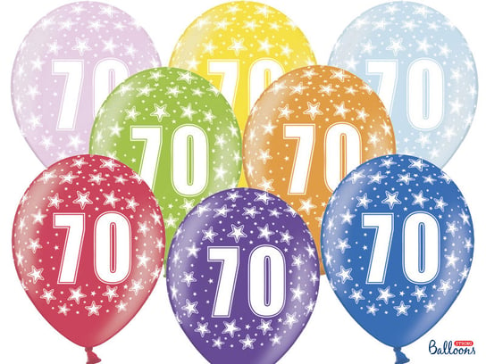 Balony, 30 cm, 70th Birthday, Metallic Mix, 6 sztuk PartyDeco