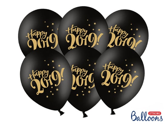 Balony, 30 cm, Happy 2019!, Pastel Black, 6 sztuk PartyDeco