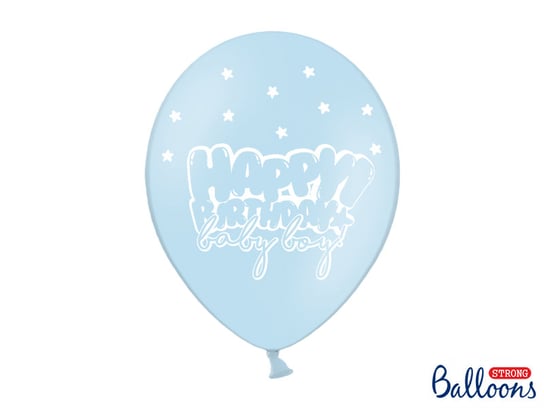 Balony, 30 cm, Happy Birthday, Pastel Baby Blue, 6 sztuk PartyDeco
