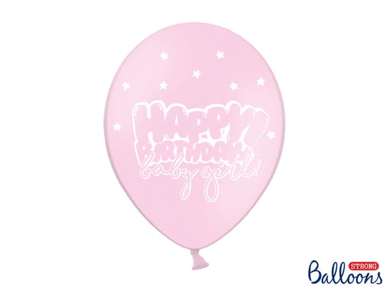 Balony, 30 cm, Happy Birthday, Pastel Baby Pink, 6 sztuk PartyDeco