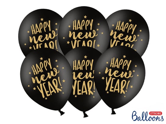 Balony, 30 cm, Happy New Year, Pastel Black, 50 sztuk PartyDeco