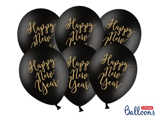 Balony, 30 cm, Happy New Year, Pastel Black, 6 sztuk PartyDeco