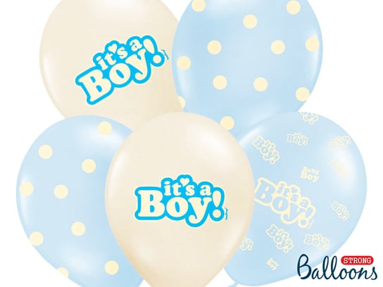 Balony, 30 cm, It's a Boy, Pastel Mix, 50 sztuk PartyDeco