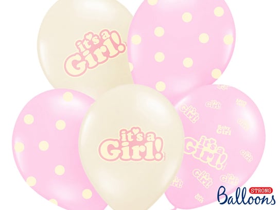 Balony, 30 cm, It's a Girl, Pastel Mix, 50 sztuk PartyDeco