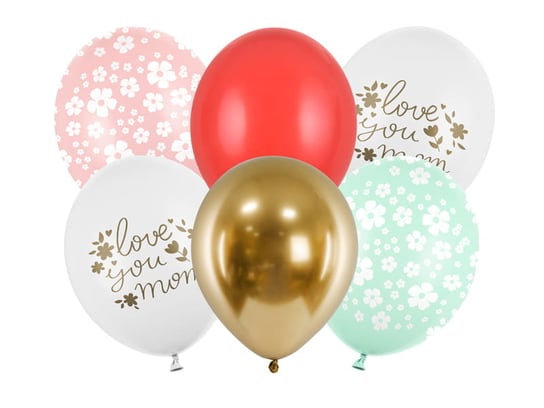 Balony 30 cm, Love you mom, mix (1 op. / 6 szt.) PartyDeco