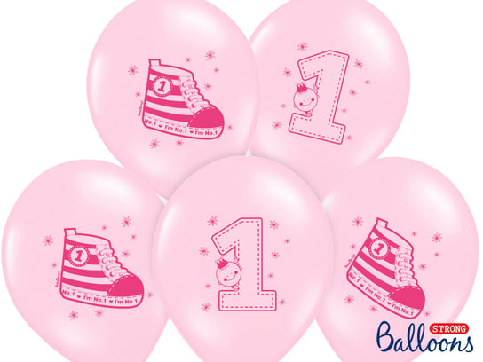 Balony, 30 cm, Trampek - Number 1, Pastel Pink, 6 sztuk PartyDeco
