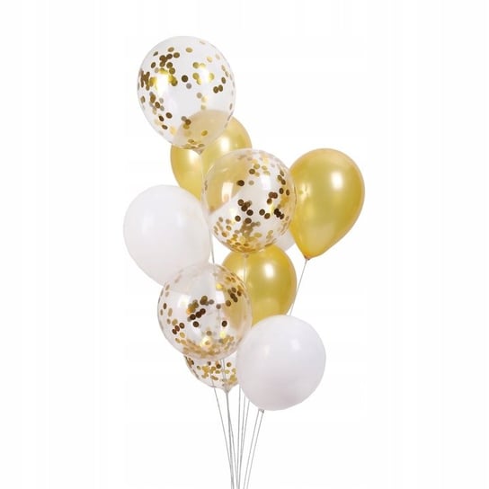 Balony 30 cm złoto-białe mix z konfetti 10szt PartyPal