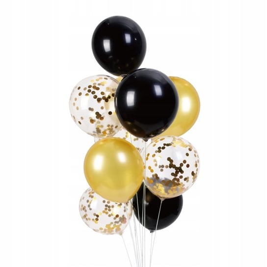 Balony 30 cm złoto-czarne mix z konfetti 10szt PartyPal
