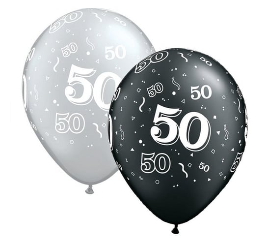 Balony, "50", 18", czarno- srebrny mix, 25 sztuk Qualatex
