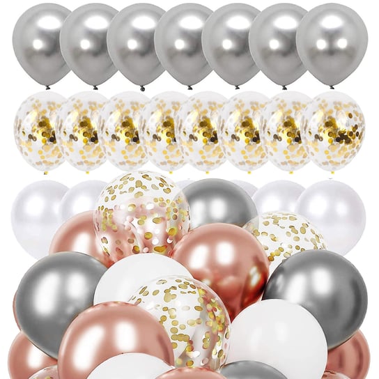 Balony 50 szt. urodzinowe na wieczór panieński, wesele białe, szare, różowe, z konfetti Springos