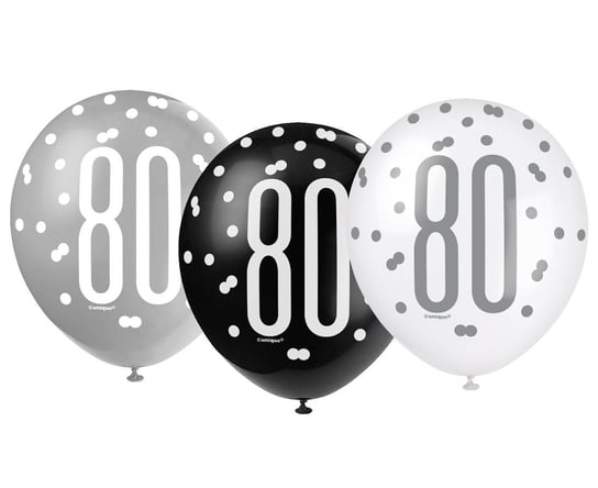 Balony, 80 urodziny, mix, 12", 6 sztuk Unique Party