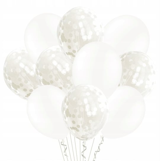 Balony białe z konfetti wesele party zestaw 20szt PartyPal