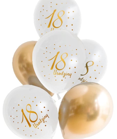 Balony białe z nadrukiem "18 Urodziny" 6 szt. somgo