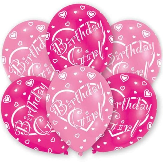 Balony, Birthday Girl, 11", różowe, 6 sztuk Amscan