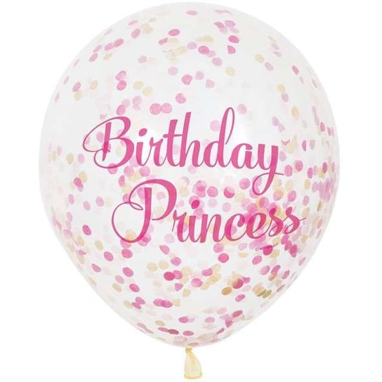 Balony, Birthday Princess z konfetti, 12", 6 sztuk Unique