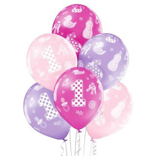 Balony Bn06-191 - 1 Urodziny Dziewczynki - Op. 6 Szt. Aliga ALIGA