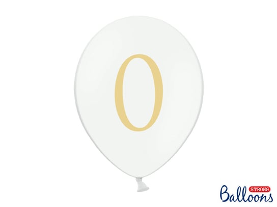 Balony, cyfra 0, białe, 12", 50 sztuk PartyDeco