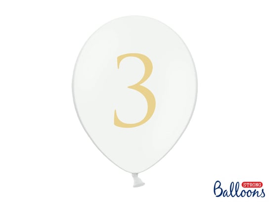 Balony, cyfra 3, białe, 12", 50 sztuk PartyDeco