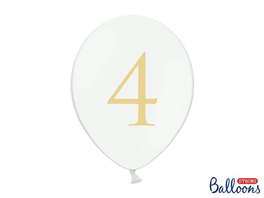 Balony, cyfra 4, białe, 12", 50 sztuk PartyDeco