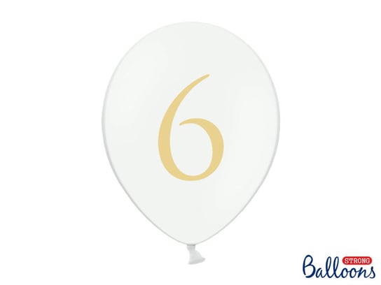 Balony, cyfra 6, białe, 12", 50 sztuk PartyDeco