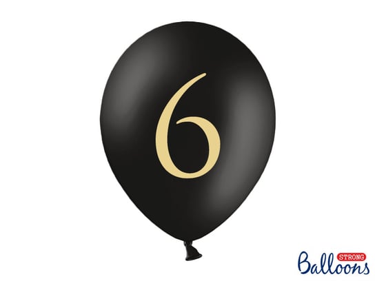 Balony, cyfra 6, czarne, 12", 50 sztuk PartyDeco