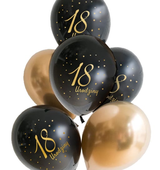 Balony czarne z nadrukiem "18 Urodziny" 6 szt. somgo
