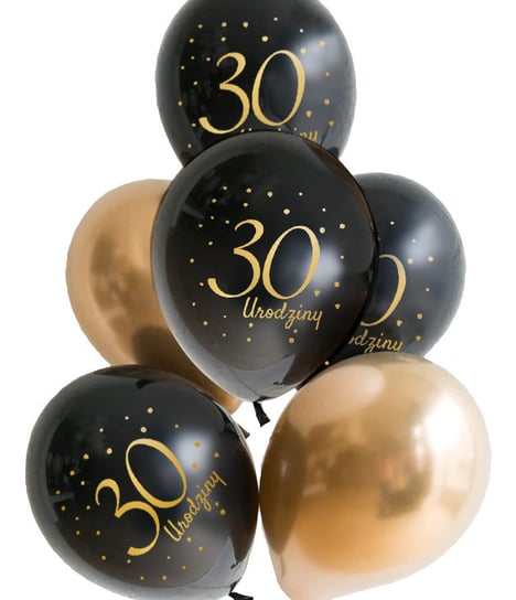 Balony czarne z nadrukiem "30 Urodziny" 6 szt. somgo