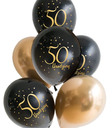 Balony czarne z nadrukiem "50 Urodziny" 6 szt. somgo