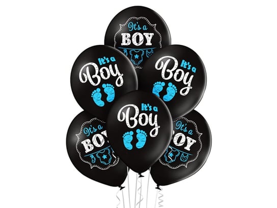 Balony czarne z nadrukiem It's a Boy - 12" - 6 szt. BELBAL