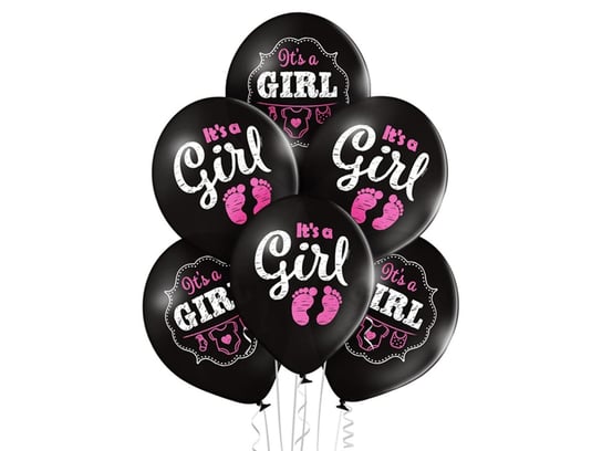 Balony czarne z nadrukiem It's a Girl - 12" - 6 szt. BELBAL