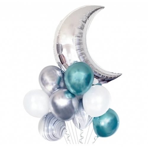Balony Dekoracyjne na Urodziny - Księżyc Srebrny (9 sztuk) PartyPal