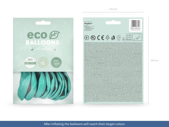 Balony Eco, 26 cm, ciemna mięta, 10 sztuk Party Deco