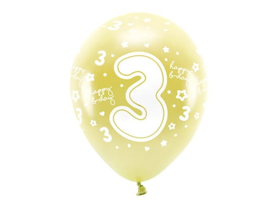 Balony Eco 33 cm, Cyfra '' 3 '', jasny złoty (1 op. / 6 szt.) Party Deco