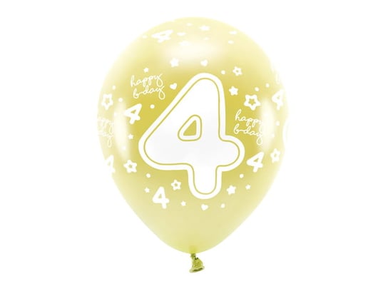 Balony Eco 33 cm, Cyfra '' 4 '', jasny złoty (1 op. / 6 szt.) Party Deco