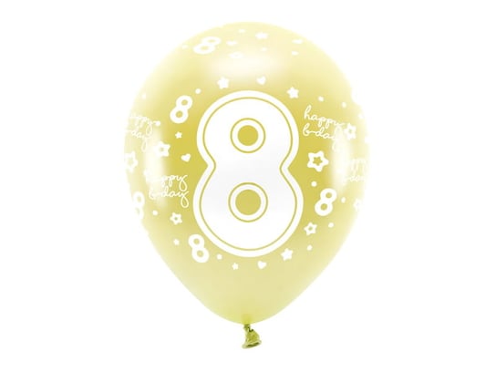 Balony Eco 33 cm, Cyfra '' 8 '', jasny złoty (1 op. / 6 szt.) Party Deco