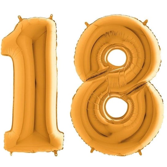 Balony Foliowe Cyfry 18 Urodziny, Złote 102cm GRABO, Zestaw na Osiemnastkę GRABO