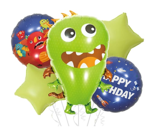 Balony foliowe zestaw urodzinowy Potworek Ufoludek zielony 5 el. GRABO