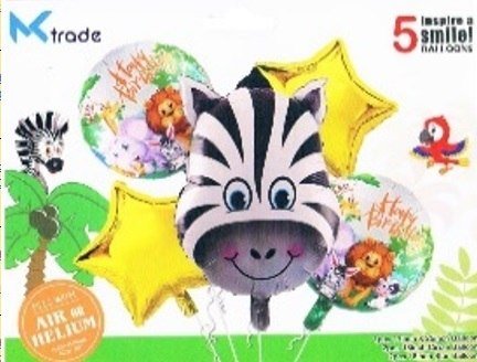 Balony foliowe zwierzęta zebra gwiazdka 5szt. KIK