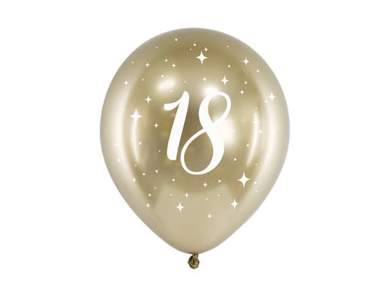 Balony Glossy, nadruk 18, złote, 30 cm, 6 sztuk PartyDeco