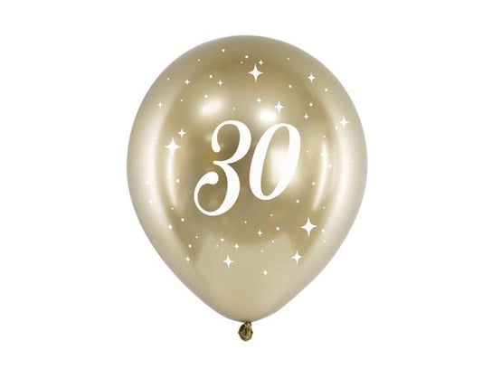 Balony Glossy, nadruk 30, złote, 30 cm, 6 sztuk PartyDeco