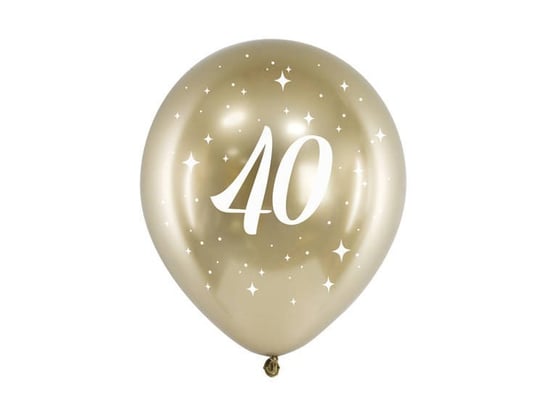 Balony Glossy, nadruk 40, złote, 30 cm, 6 sztuk PartyDeco