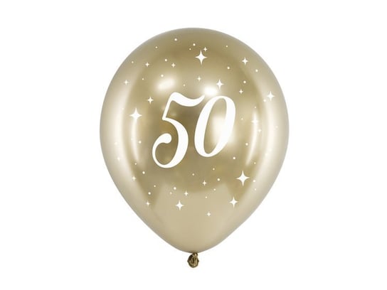 Balony Glossy, nadruk 50, złote, 30 cm, 6 sztuk PartyDeco