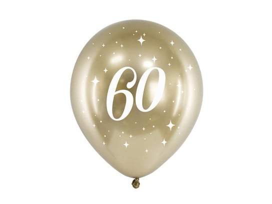 Balony Glossy, nadruk 60, złote, 30 cm, 6 sztuk PartyDeco